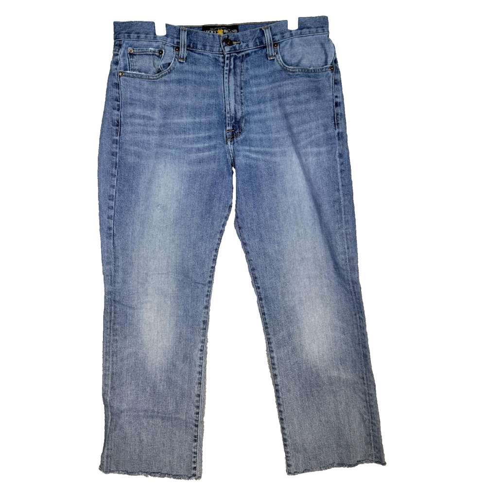 Lucky Brand Jeans Mens 34x28 Blue 181 Relaxed Straight Frayed Hem Stretch